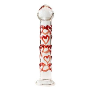 Glazen dildo met hartjes 17,5 cm